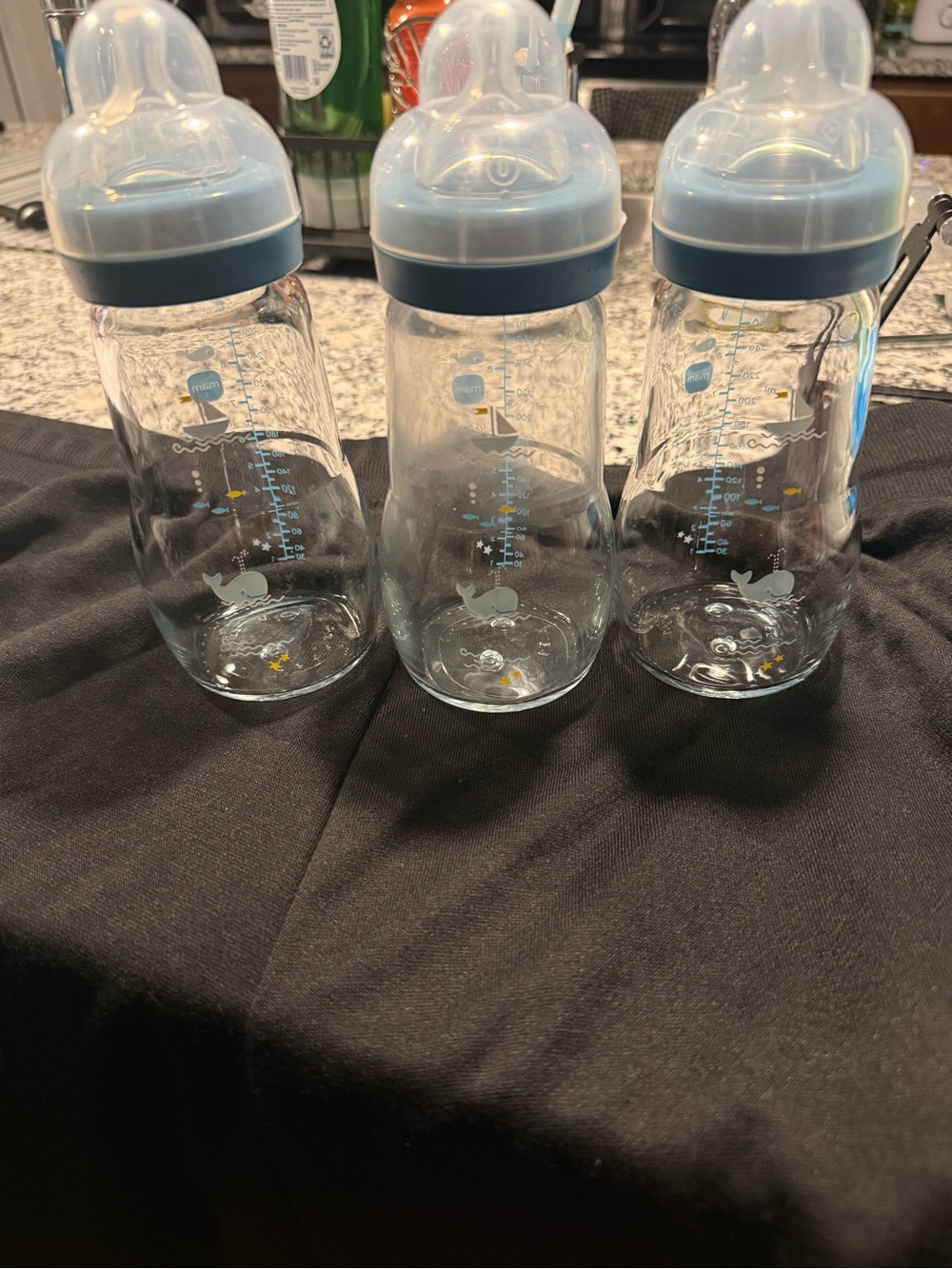 Set of 3 MAM Baby Bottles with Light Blue Accents